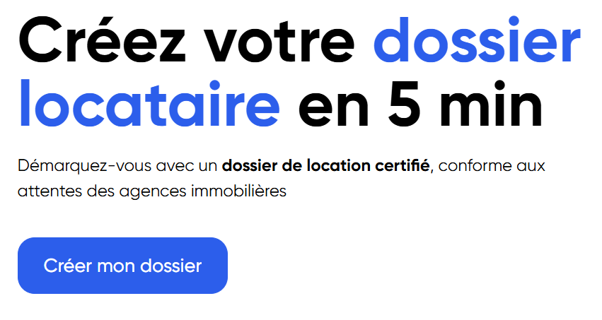Écran Zelok proposant de créer son dossier locataire en 5 minutes