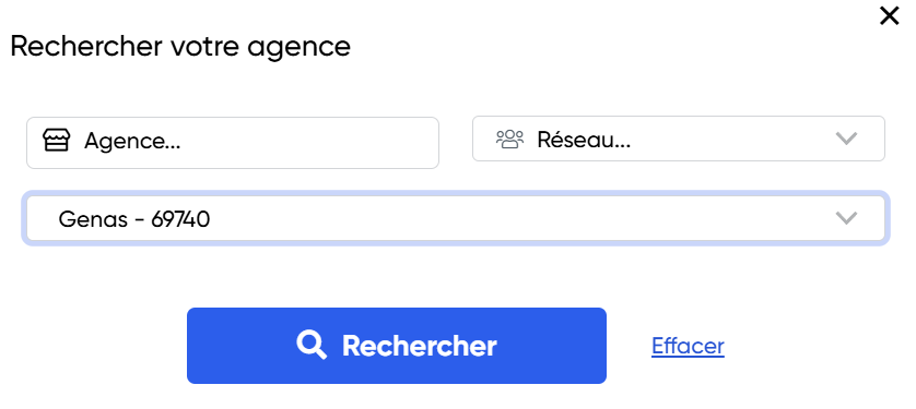 Champ de recherche Zelok renseigné avec Genas 69740 pour trouver l'agence Au carré