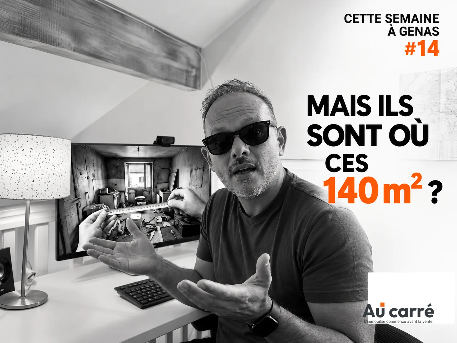 Laurent Darnis, agent immobilier à Genas, tenant un mètre ruban devant un plan de maison, pour la chronique sur les surfaces