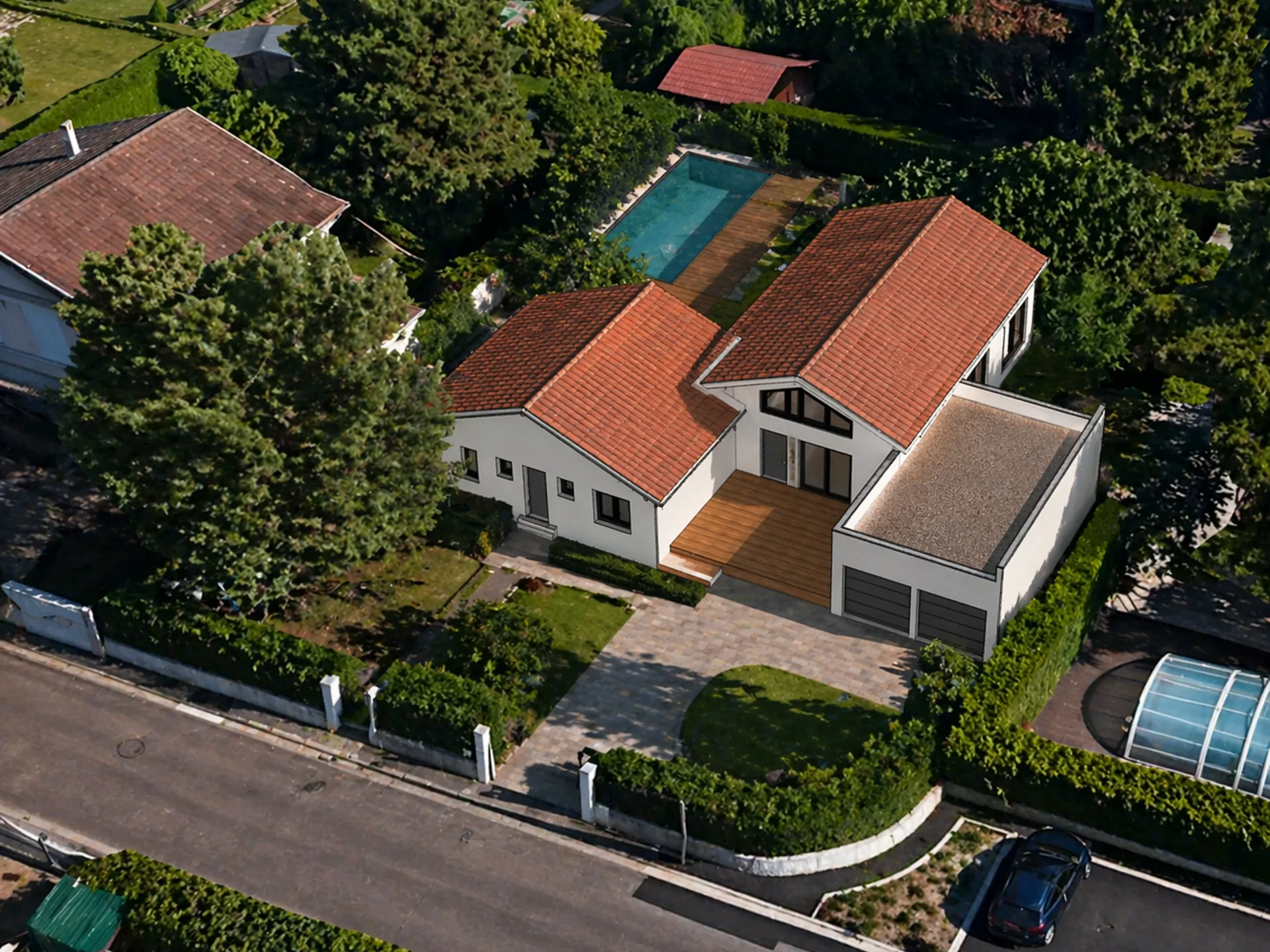 Vue drone côté Sud côté entrée propriété, 6 pièces à vendre