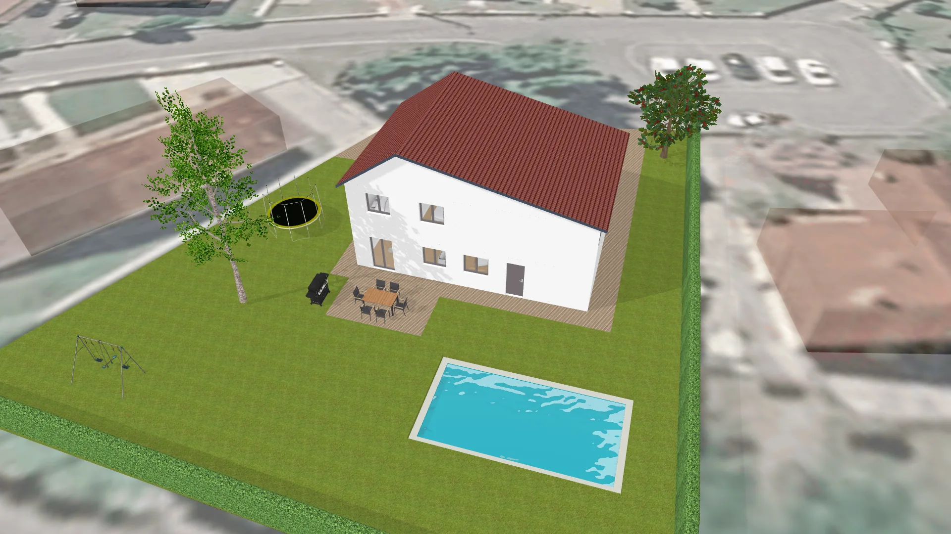 1 Vue du jardin avec piscine depuis drone