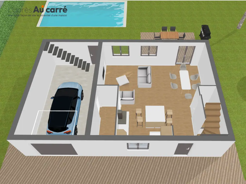 Projet de rénovation de maison avec pièce de vie de 47m² et piscine à Genas Centre